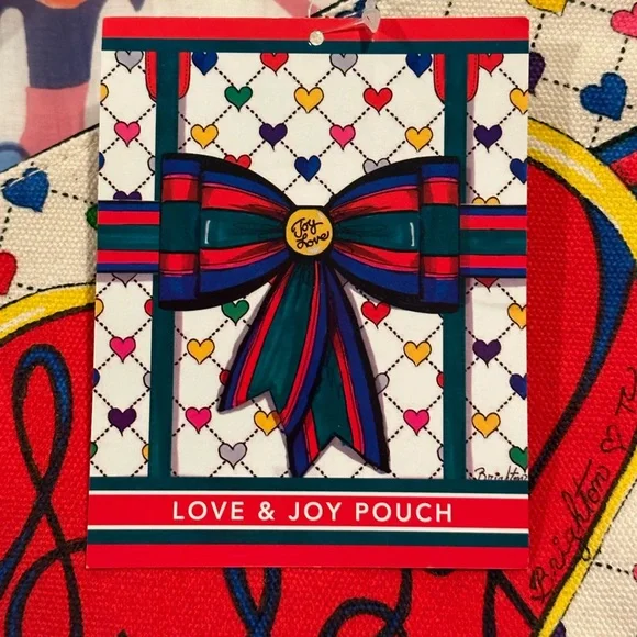 Brighton Holiday Love & Joy Pouch Canvas Hearts Bow Rainbow Colorful Purse NWT - Picture 6 of 10
